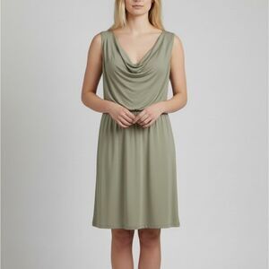 Nicole Bridger Vancouver Sage Green Jersey Dress with Surplus Plunge Neckline